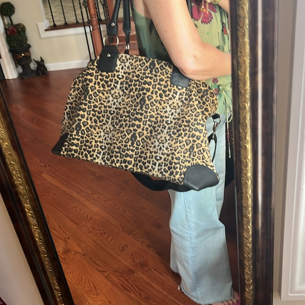 Vintage Candie's Leopard Print Brown and Black Shoulder Travel Bag Sturdy Design